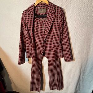 U Space Style Concepts Sz M Red Black Plaid Pant Suit Flare Pants Fitted Blazer